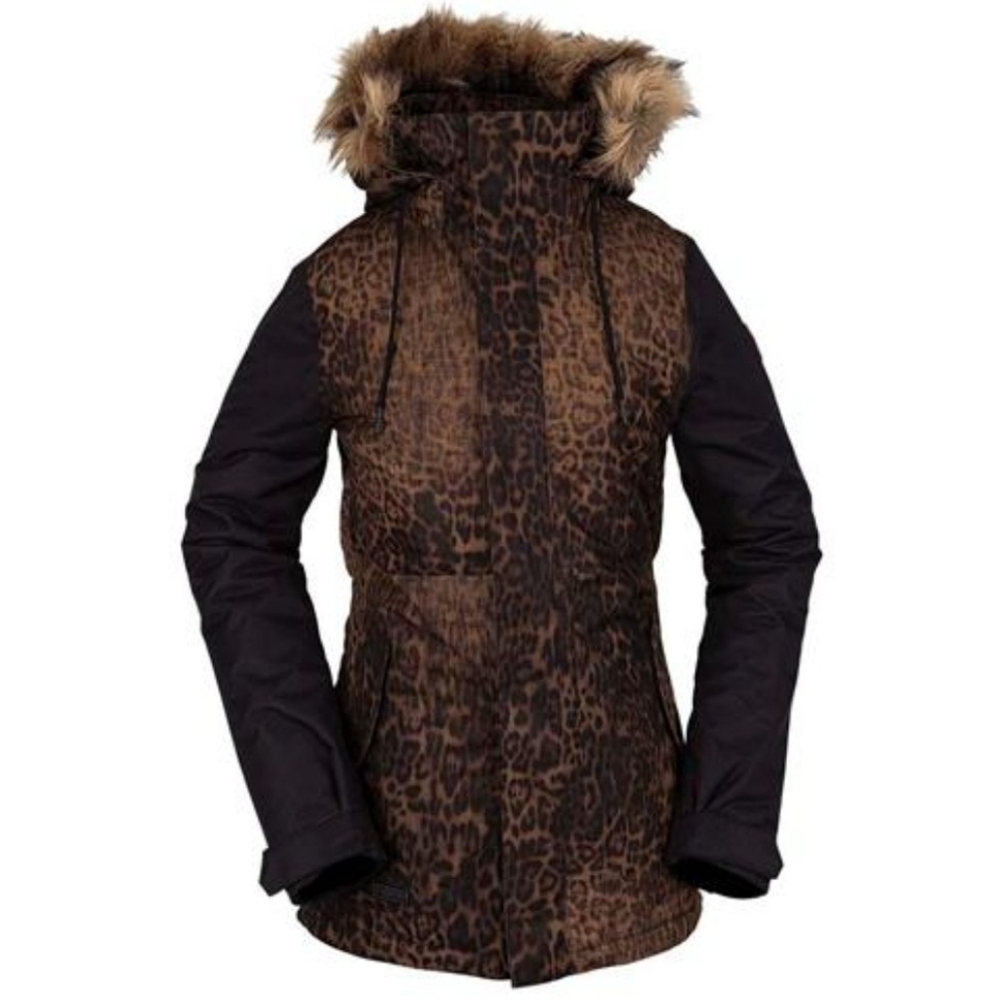 Volcom Animal Print Jacket with Faux Fur Trim